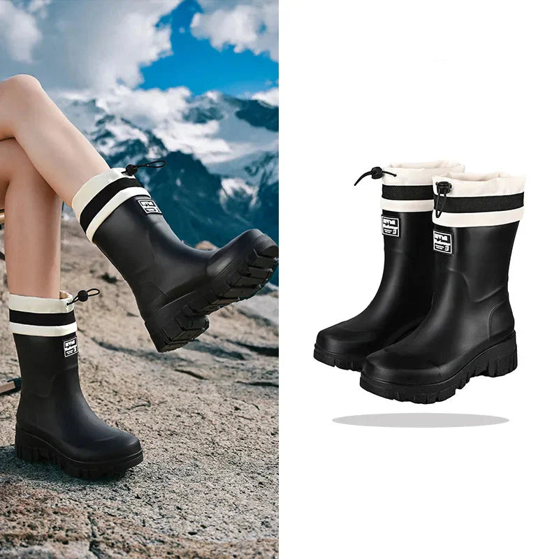 Rain Boots for Autumn - Retro Waterproof Rubber Boots with Non-Slip Sole for Women
