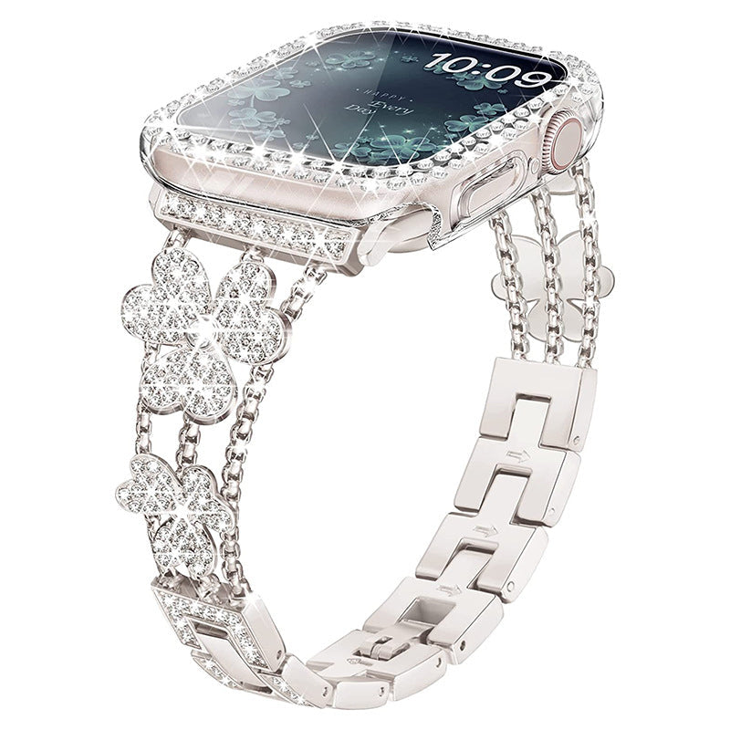 Sparkly Floral Crystal Apple Watch Band Bracelet - OutfitLondon