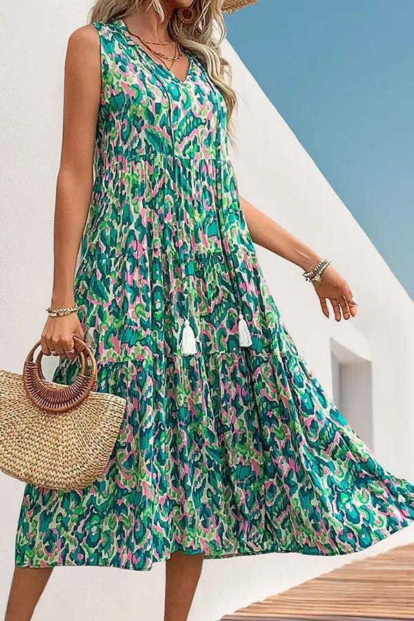 Vibrant Floral Chic Knee Length Dress