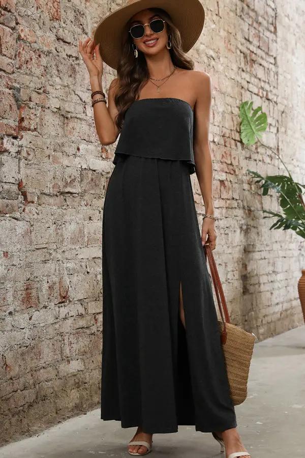 Classic Plain High Waisted Maxi Dress - OutfitLondon