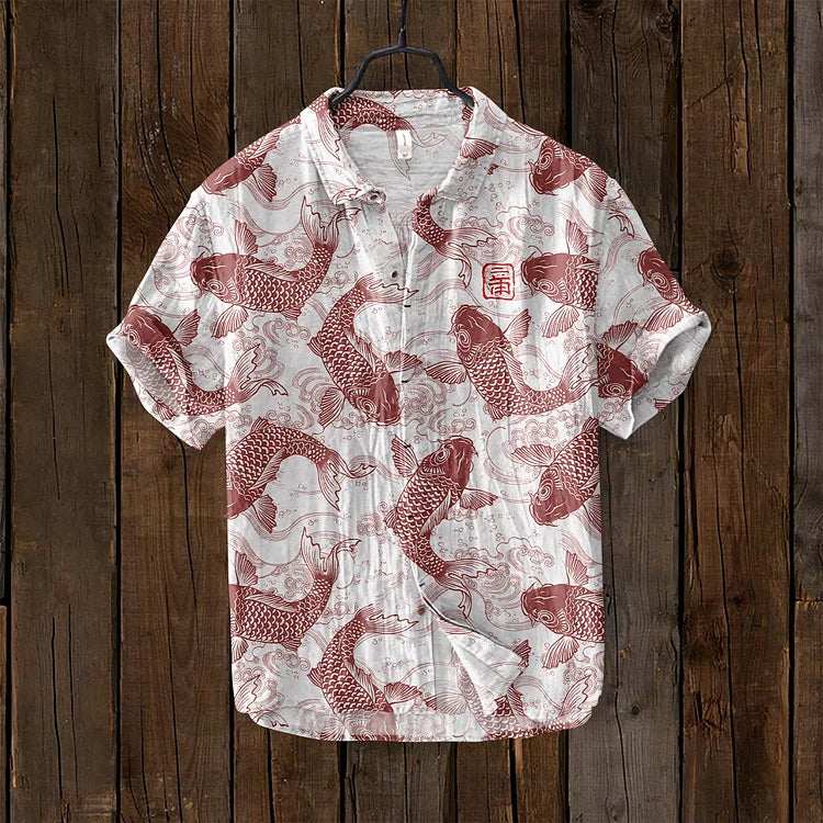 Traditional Asian Style Fish Print Shirt