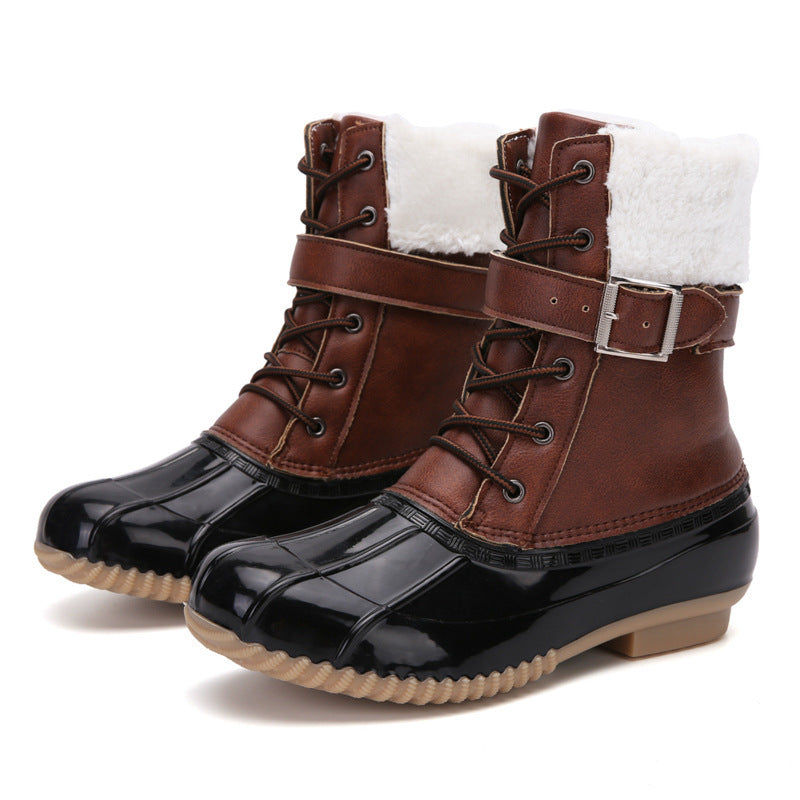 Non Slip Warm Fur Lining Snow Boots Waterproof Duck Ankle Boots