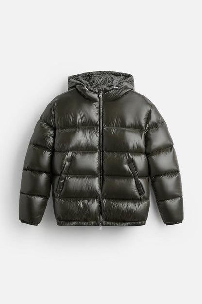 Waterproof Black Hooded Puffer Coat for Men - OutfitLondon