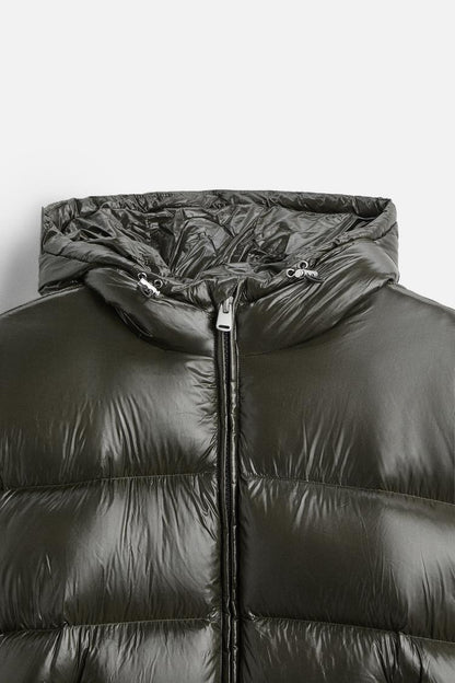 Waterproof Black Hooded Puffer Coat for Men