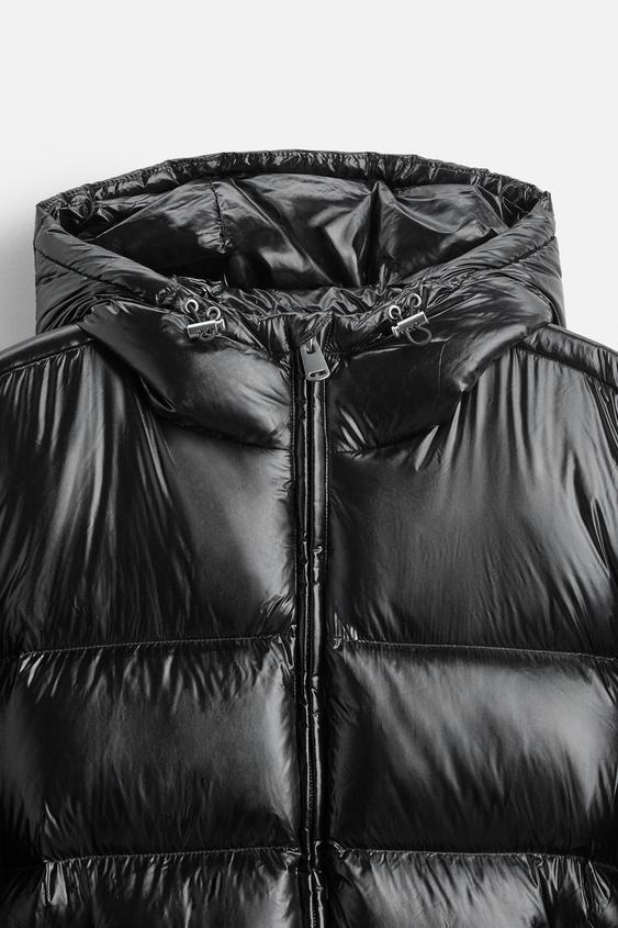Waterproof Black Hooded Puffer Coat for Men