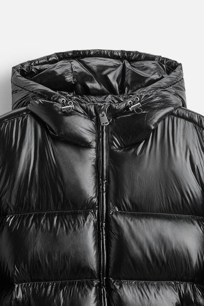 Waterproof Black Hooded Puffer Coat for Men