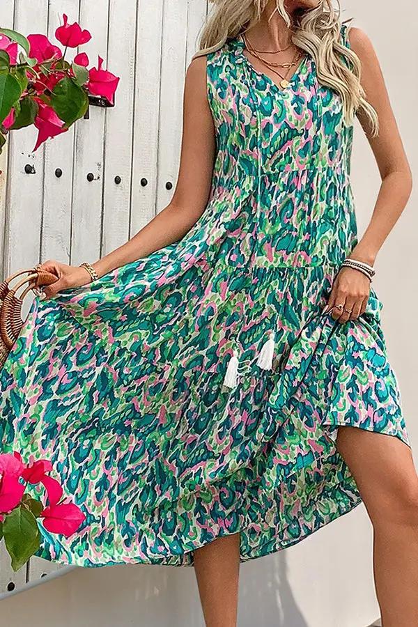 Vibrant Floral Chic Knee Length Dress