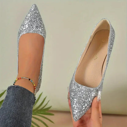 Glitter Shoes with Low Heels - Comfortable and Stable