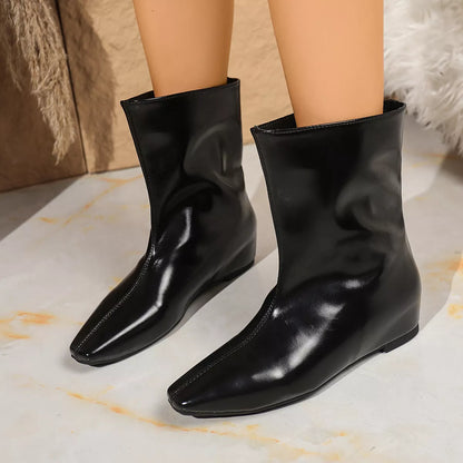 Elegant Low Block Heel Ankle Boots - OutfitLondon