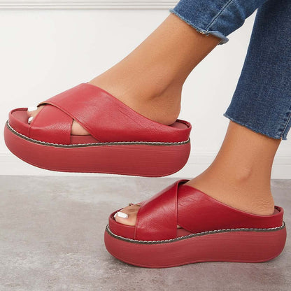 Women's Platform Criss Cross Slides Slip on Slide Sandals