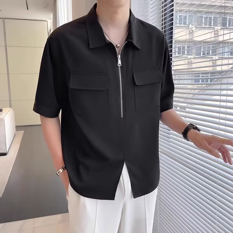 Comfortable Loose Fit Zip Up Casual Shirt - OutfitLondon
