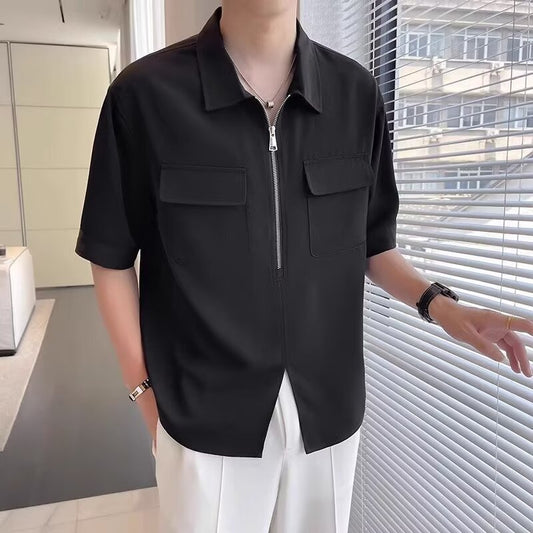 Comfortable Loose Fit Zip Up Casual Shirt - OutfitLondon