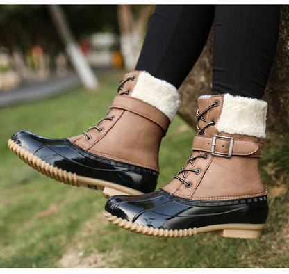 Non Slip Warm Fur Lining Snow Boots Waterproof Duck Ankle Boots