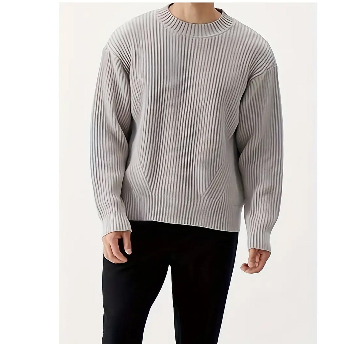 Relaxed Fit Mens Crew Neck Pullover Sweater
