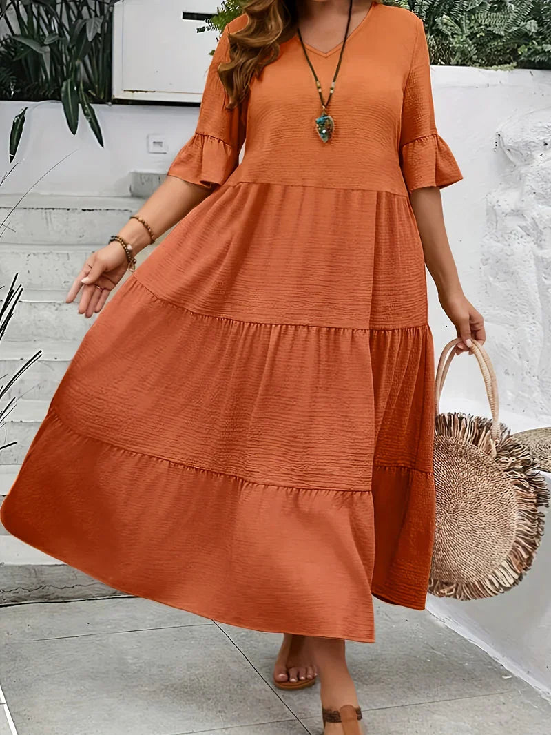 Comfortable Large V Neck Ladies Dress
