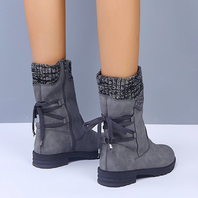 Waterproof Suede Block Heel Ankle Boots Side Zipper Booties