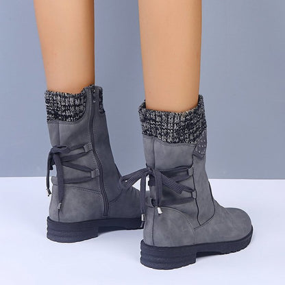 Waterproof Suede Block Heel Ankle Boots Side Zipper Booties