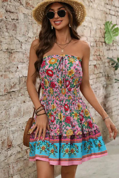 Trendy Floral Off Shoulder Mini Summer Dress - OutfitLondon