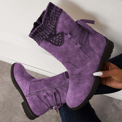Waterproof Suede Block Heel Ankle Boots Side Zipper Booties