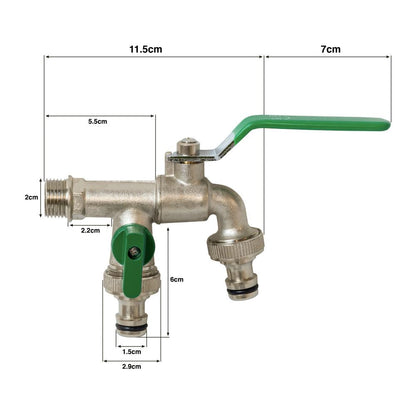 Brass Nickel Plated ½ Double Outlet Garden Tap, 2 x ¾" Hose Connectors
