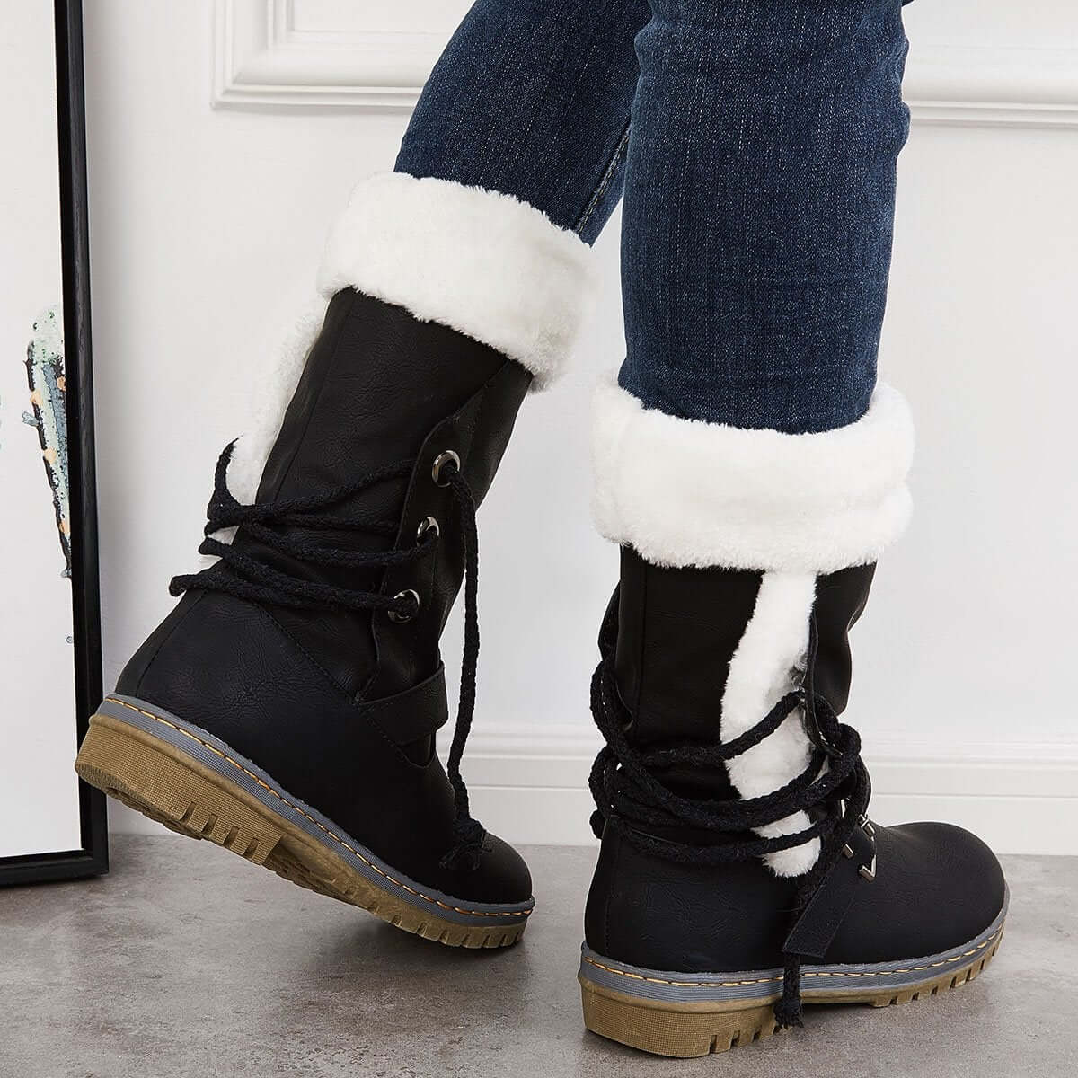 Mid Calf Winter Pull on Booties Mid Knee High Snow Boots
