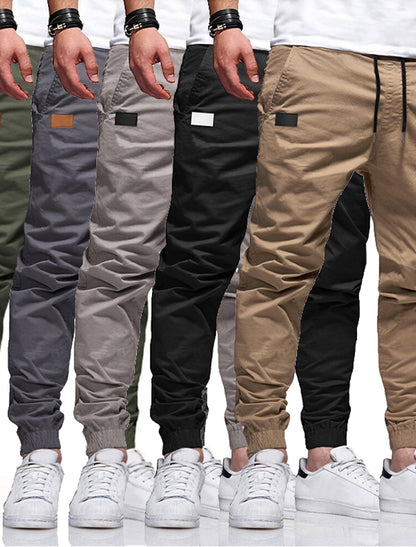 Men's Cargo Pants Joggers Trousers Drawstring Elastic Waistband Stylish Simple Solid Color