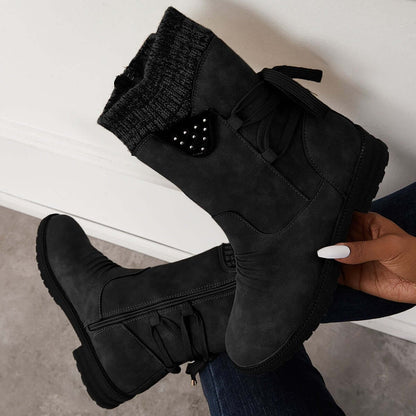 Waterproof Suede Block Heel Ankle Boots Side Zipper Booties