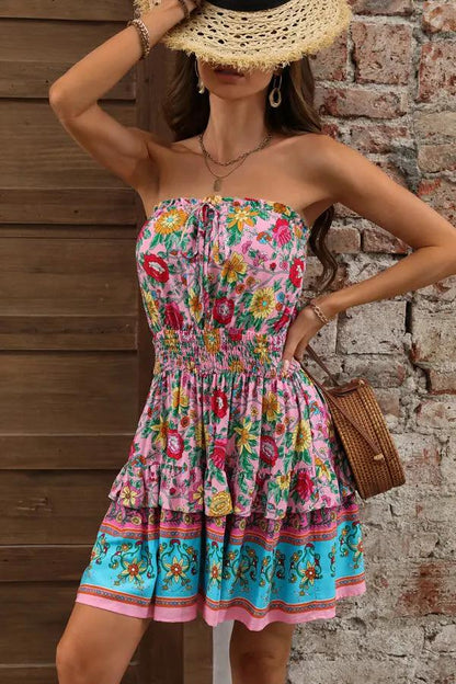 Trendy Floral Off Shoulder Mini Summer Dress