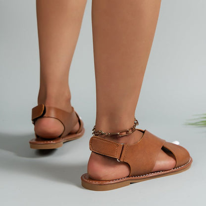 Women Roman Cross Strap Leather Flat Sandals