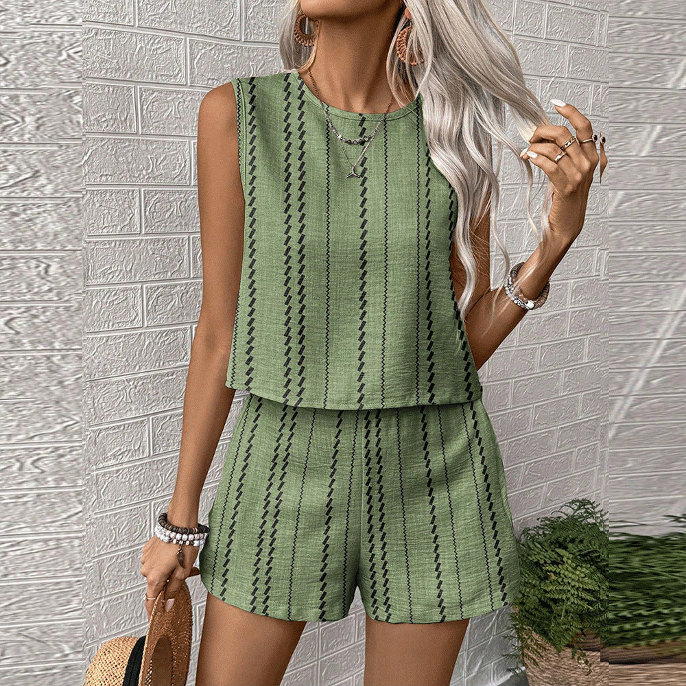 Women's Casual Cotton Sleeveless Top and Shorts Set