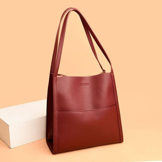 Luxury Red Faux Leather Tote Bag - OutfitLondon