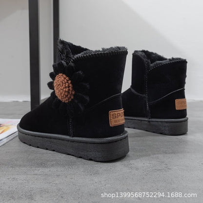 Warm Faux Fur Ankle Snow Boots Flower Winter Booties