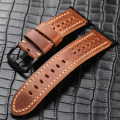 Sporty Black Leather Strap Watch