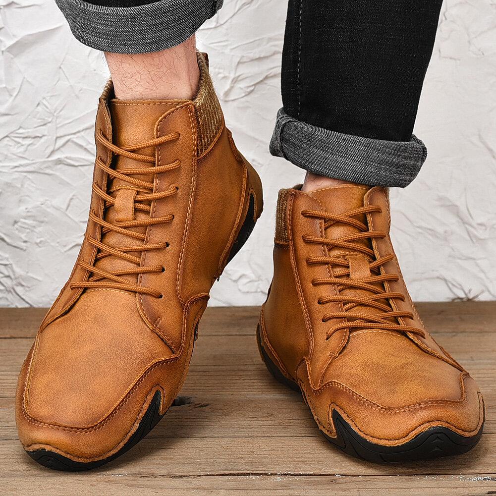 Barefoot Beck Shoes Men's Handmade Soft Slip Resistant Lace Up Leather Ankle Boots