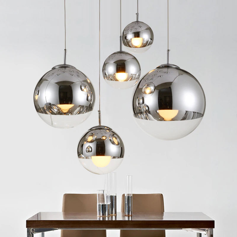 Sleek Chrome Pendant Light Crystal Ball Shade