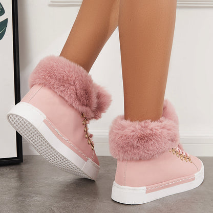 Platform Lace Up Warm Fur Lined Sneakers Flat Ankle Boots