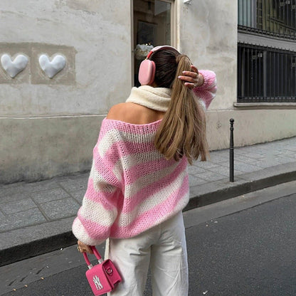 Colorful Knit Striped Women's Sweater