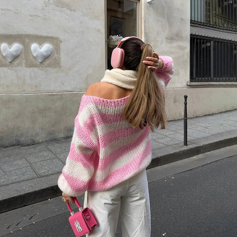 Women's Casual Loose Knit Striped Sweater