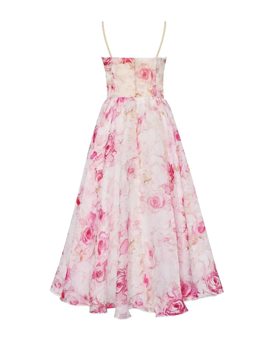 Women's Elegant Flower Maxi Dress with Fitted Waist