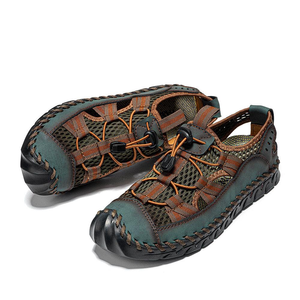 Men's Closed Toe Mesh Splicing Water Shoes Outdoor Microfiber Leather Sandals