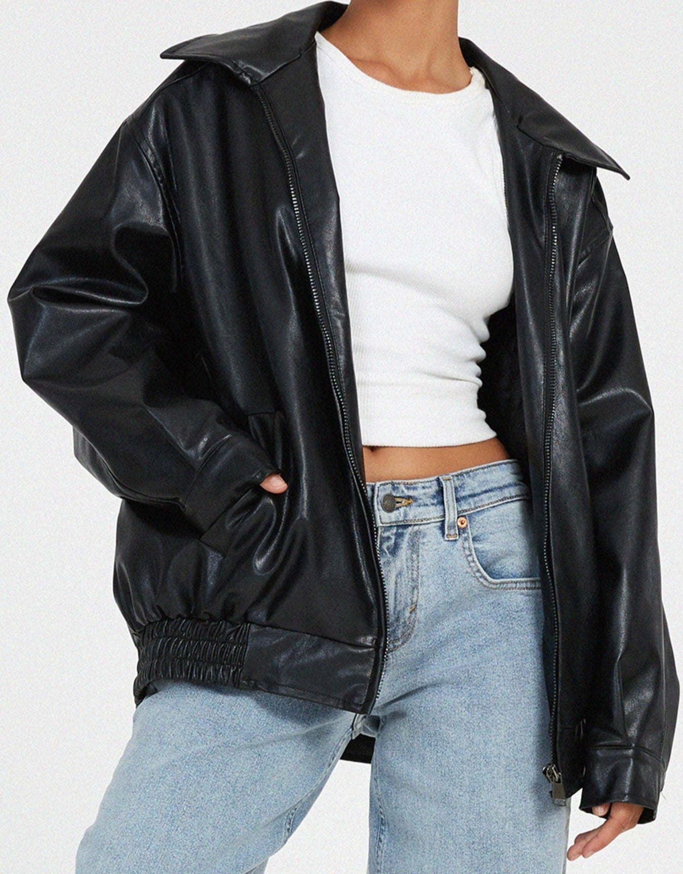 Relaxed Fit Brown Leather Coat