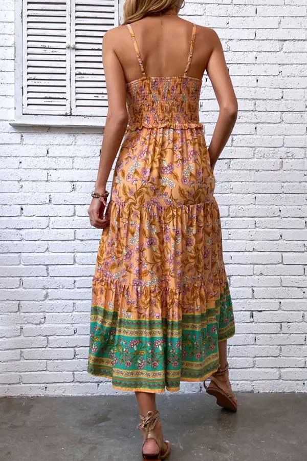 Vintage Floral Maxi Dress with Ruffles
