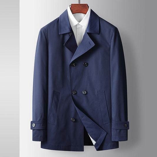 Men's Classic Wool Blend Double-Breasted Trench Coat with Lapel