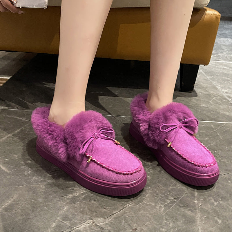 Suede Warm Flat Slip on Snow Boots Faux Fur Lined Loafer Shoes