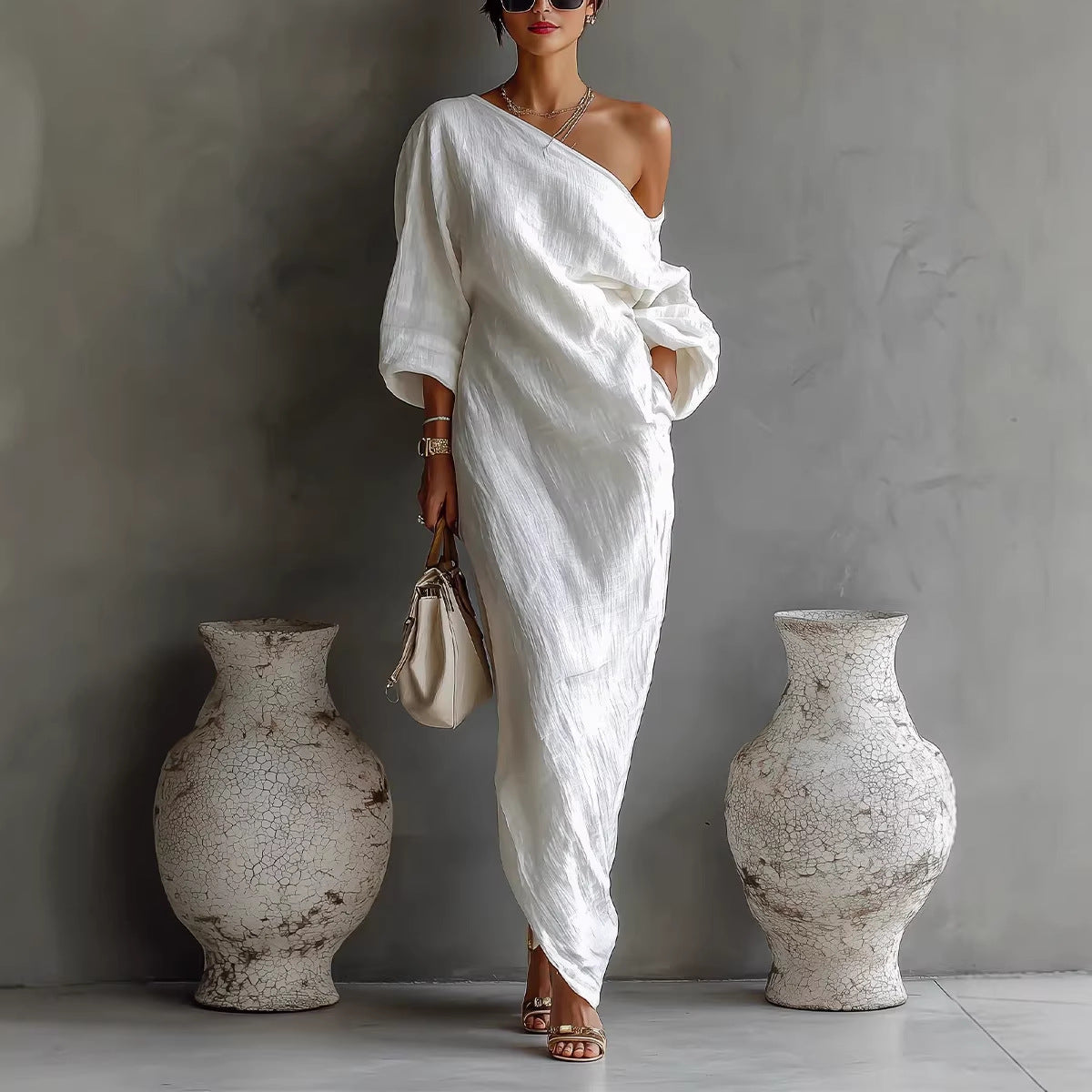 Women's Elegant Off-Shoulder Long Cotton Dress