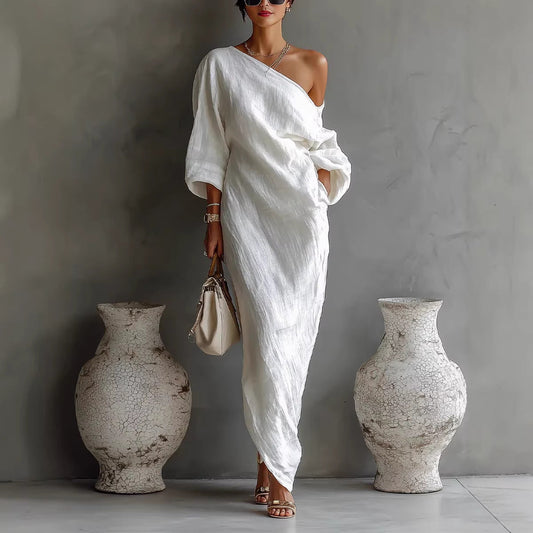 Women's Elegant Off-Shoulder Long Cotton Dress