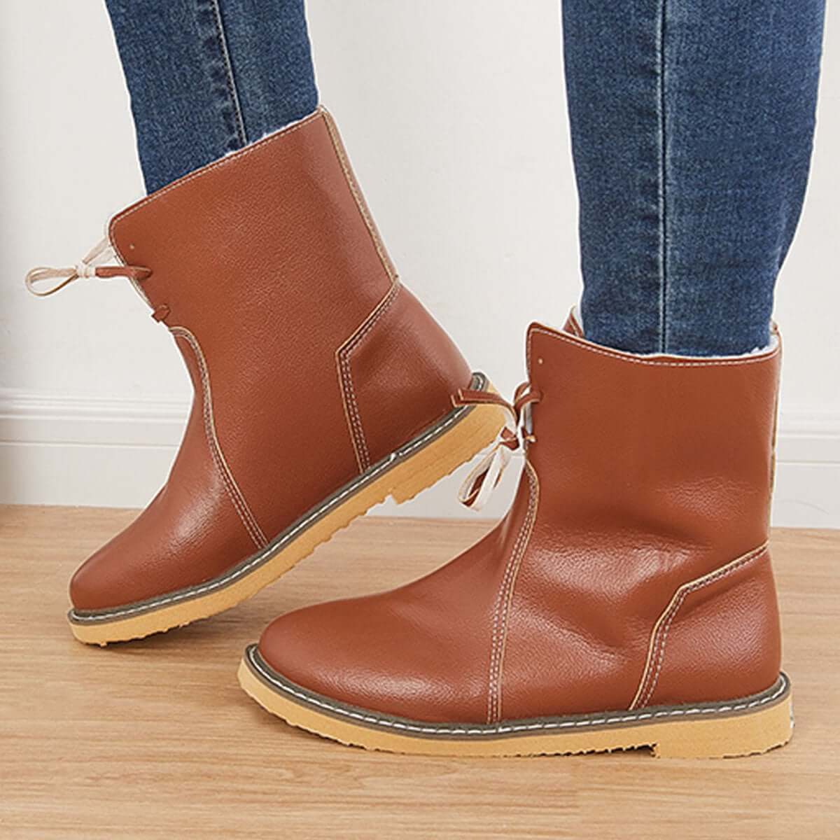 Warm Cotton Lined Waterproof Snow Ankle Boots Wide Width Flat Booties