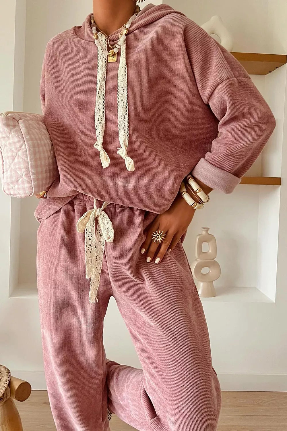 Soft Cozy Crochet Hooded Pajama Set - OutfitLondon