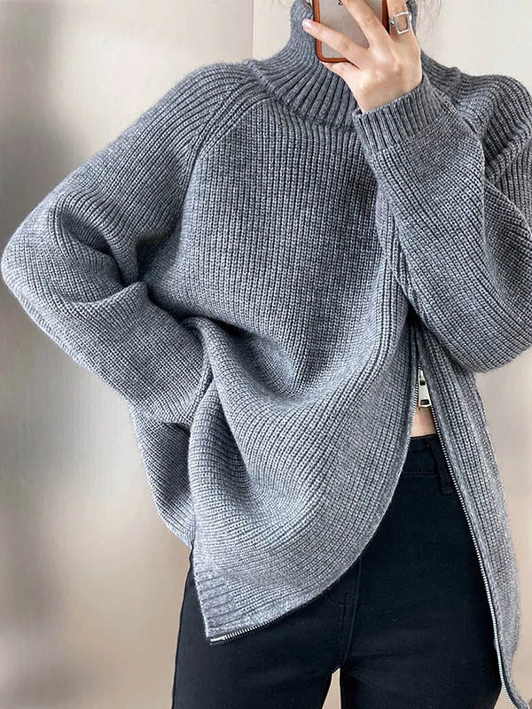 Soft Oversized Women's Turtleneck Zip Sweater