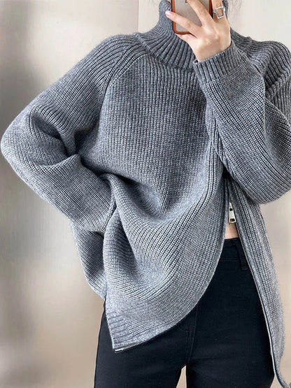 Soft Oversized Women's Turtleneck Zip Sweater